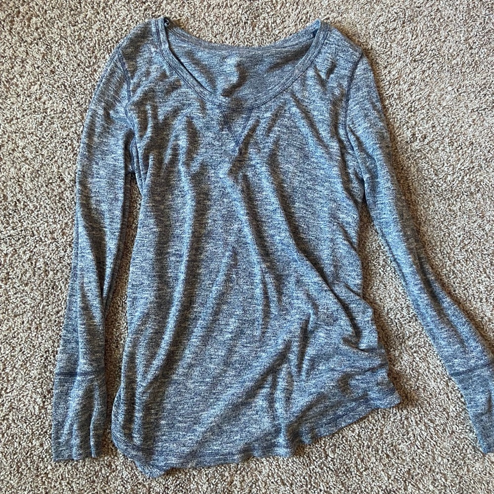 Heathered blue long sleeve maternity top